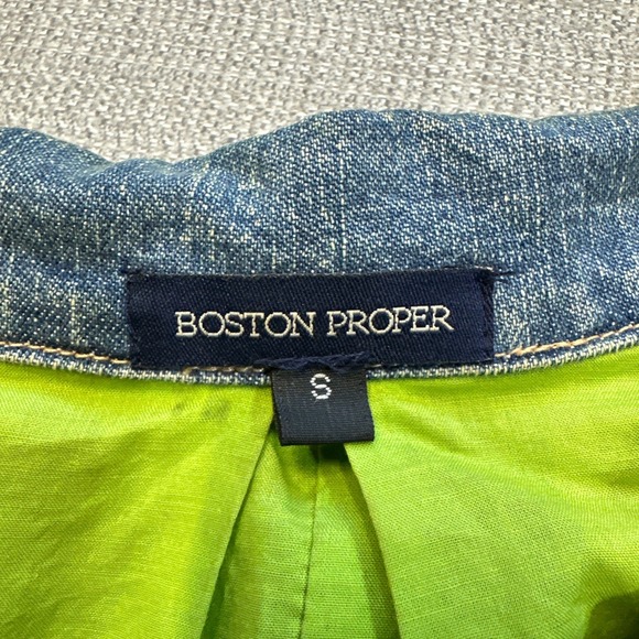 Boston Proper Womens Denim‎ Jacket Small Blazer Embroidered Birds Flowers Boho - Picture 2 of 14